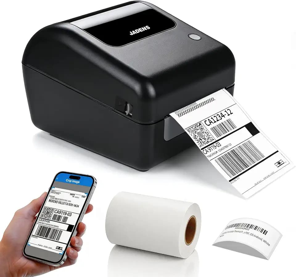 Bluetooth Thermal Shipping Label Printer with Built-in Label Bin, Wireless 4x6 Label Printer for iPhone, Android, Windows & Mac, Includes 50 Labels, Works with USPS, UPS, Amazon, Etsy, Shopify, Black