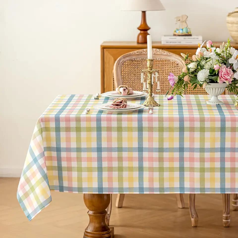 JIALE Colorful Gingham Tablecloth Pink Green Blue Yellow, 60 x 84 Inch