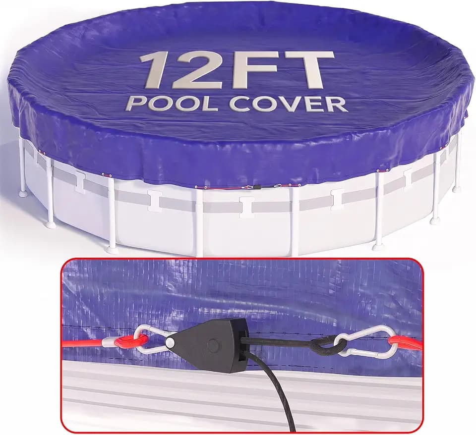 12 FT Round Winter Pool Cover for Above Ground Pools, Cable and Pulley