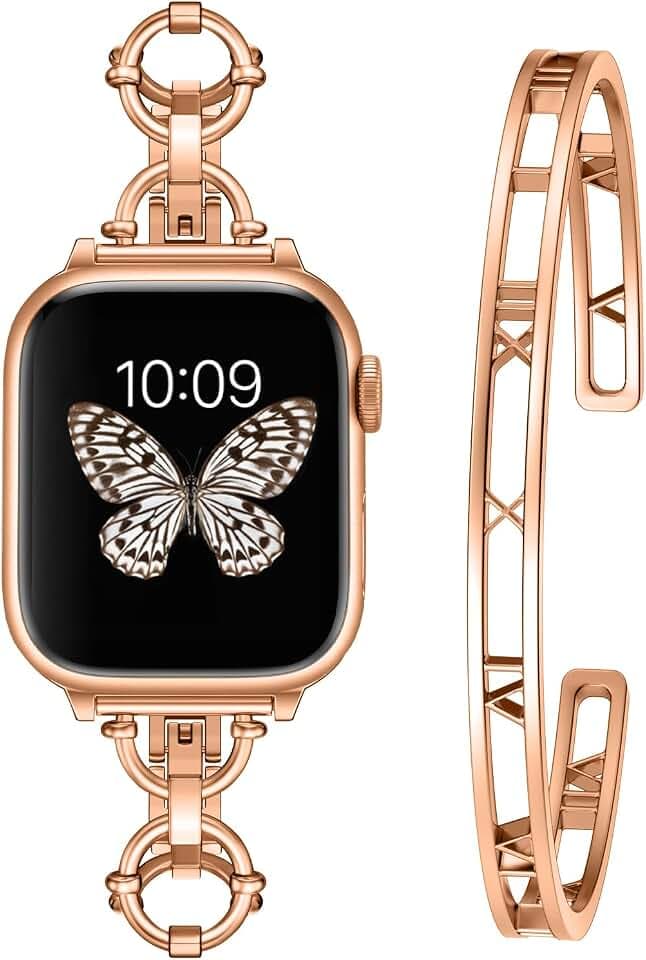 Beutirer Kompatibel mit Apple Watch Armband 45mm 44mm 42mm 41mm 40mm 38mm Damen, leichtes iWatch Metall Armband mit Modischen Römischen Ziffern, Armreifen für Apple Watch Series 9 8 7 6 5 4 3 2 1 SE