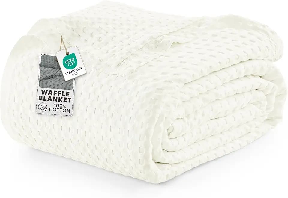 Utopia Bedding 100% Cotton Waffle Blanket King Size Ivory, 90x108 Inch