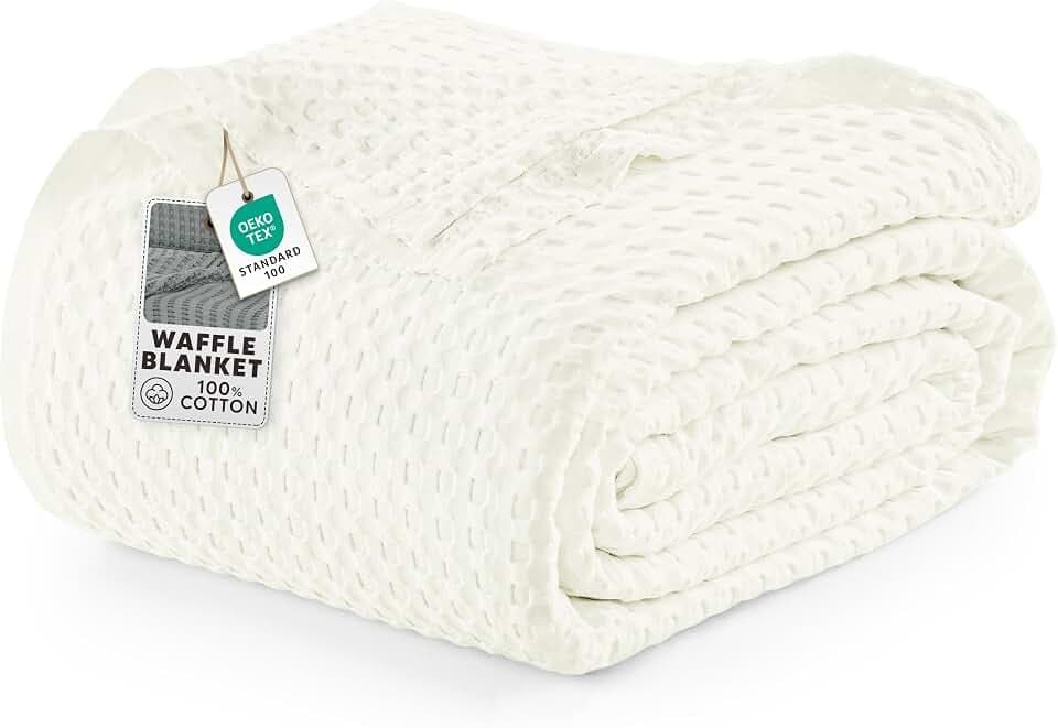 Utopia Bedding 100% Cotton Waffle Blanket Twin Size Ivory, 90x72 Inch
