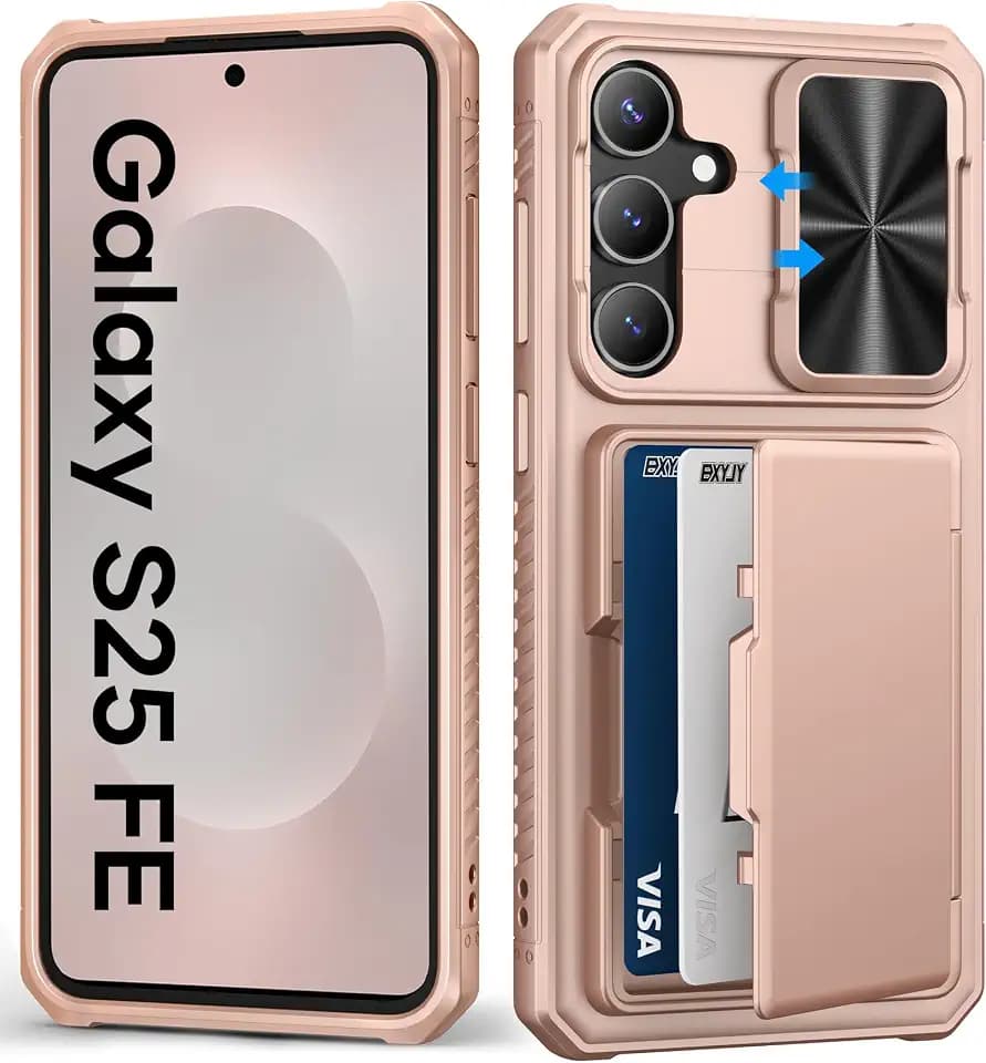 BXYJY for Samsung Galaxy S25 FE Case Wallet, Credit Card Holder, Rose Gold