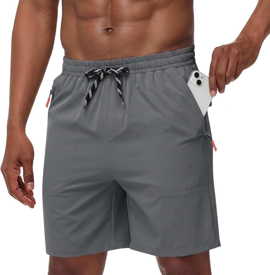 Men's Casual Hiking Athletic Shorts Khaki Board Hybrid Drawstring Elastic Waist 7 inch Quick Dry Lightweight Stretch