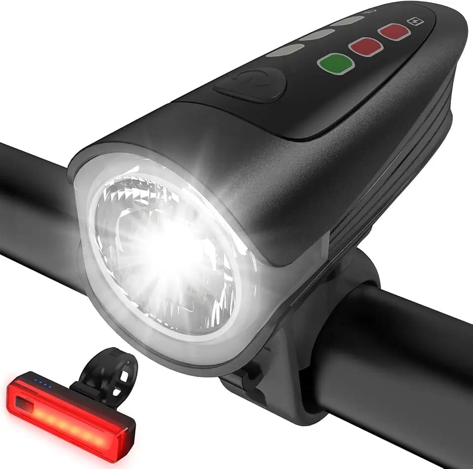 Fahrradlicht Set StVZO Zugelassen Lange Akkulaufzeit 4,3-19 Stunden, 60 Lux