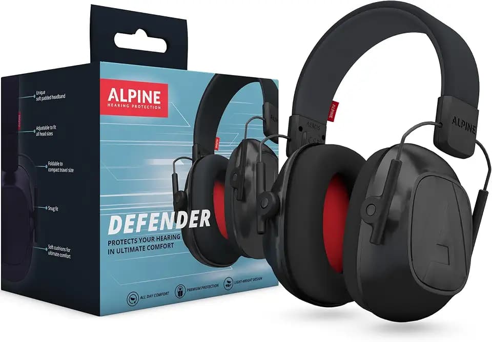 Alpine Defender Gehörschutz für Erwachsene – Premium-Kapselgehörschutz zur Lärmreduzierung, Ideal für Arbeit, Lernen und Konzentration, Leichtes Design, Ohrenschutz mit 26 dB Lärmschutz