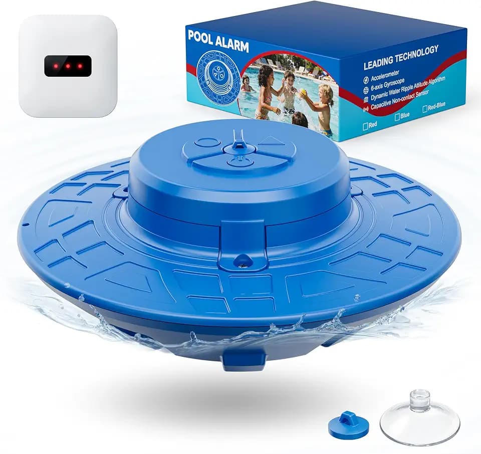 Pool Alarm for Inground & Above Ground Pools, Adjustable Sensitivity 85dB+ Loud Alerts, Weatherproof Floating Pool Safety Alarms for Pets (Blue)