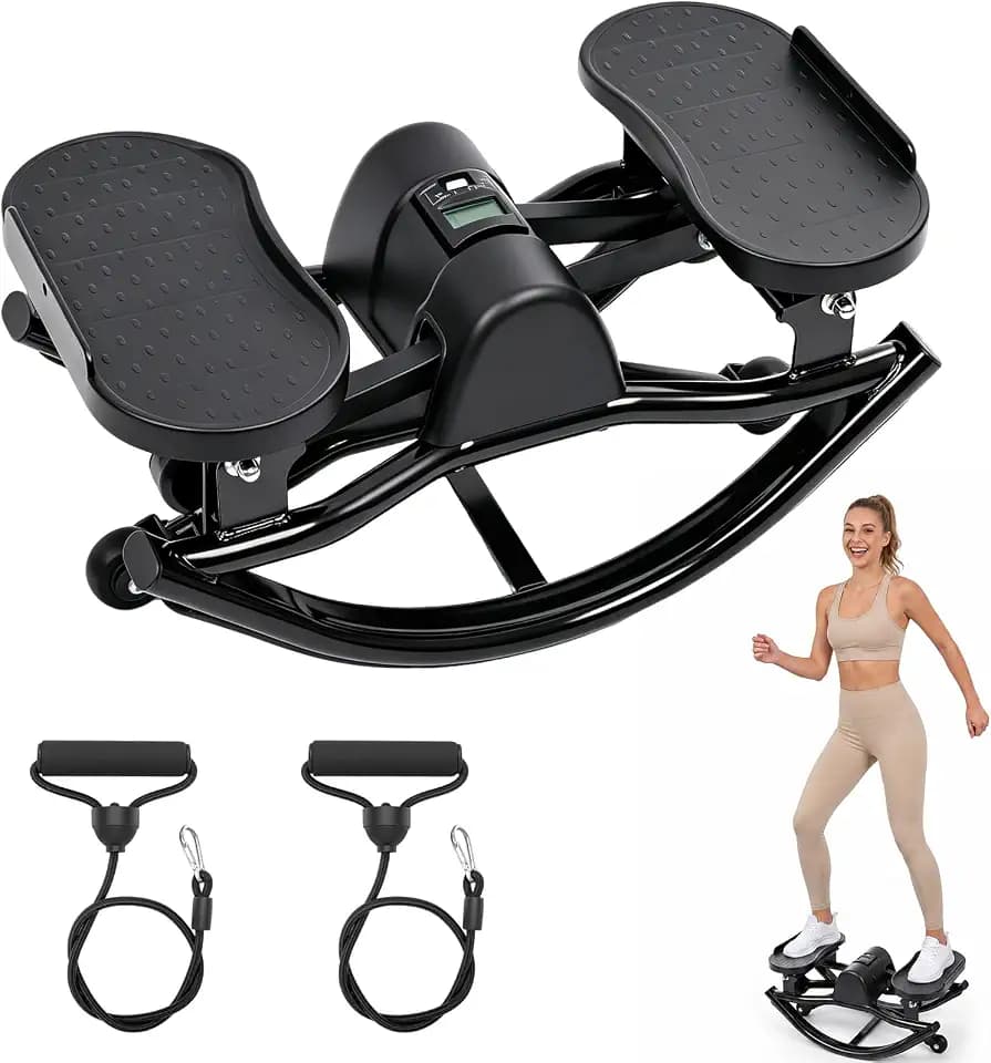 Rocking Steppers for Exercise at Home, Motion Stair Stepper with Resistance Bands for Full Body Workout, Aerobic Workout Machine Fitness Equipment