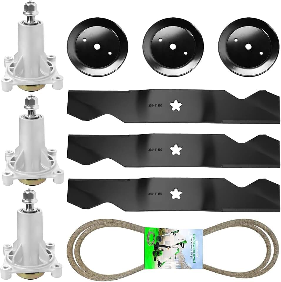LGT2554 LGT2654 Rebuild Kit Fit for 54 inch AYP Husqvarna Craftsman YTH2454, 3 Spindle Assembly Replace 532187281, 3 Blades 532187256, 147 1/2" Drive Belt 196103