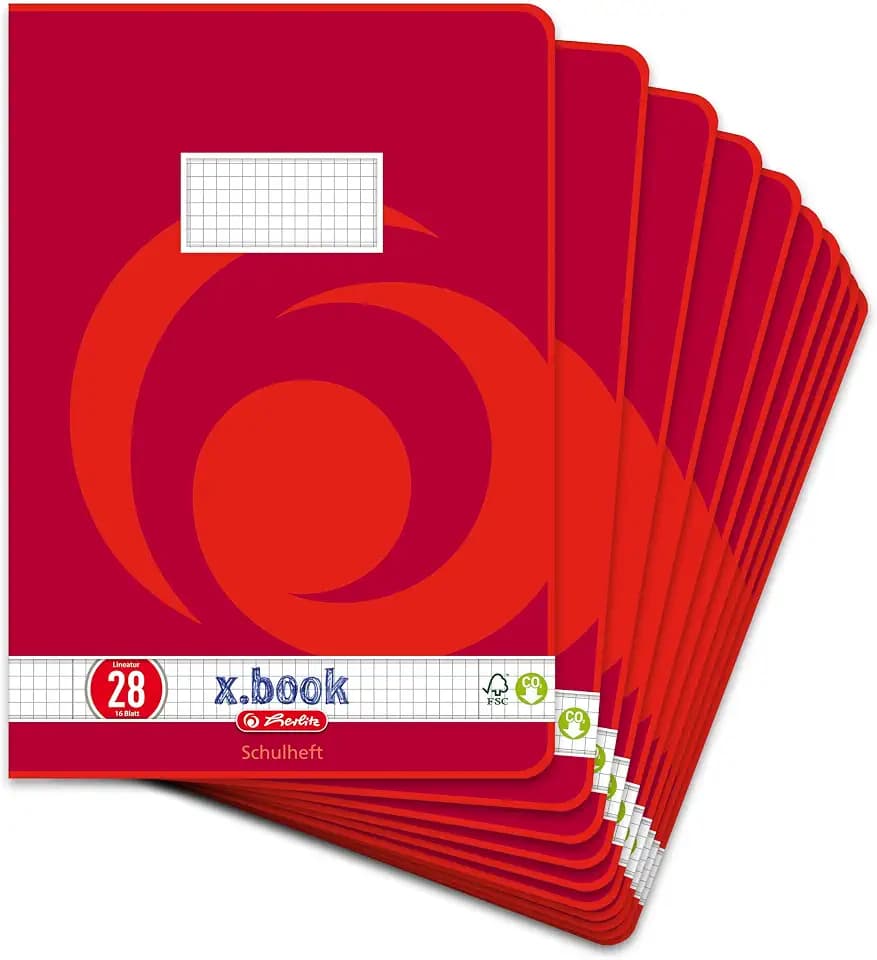 Herlitz Schulheft A4 kariert, Lineatur 28, 16 Blatt, 10 Stück