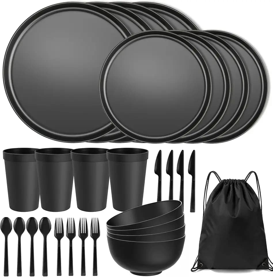 28 Piece Dinnerware Set for 4, Unbreakable Plates and Bowls Sets