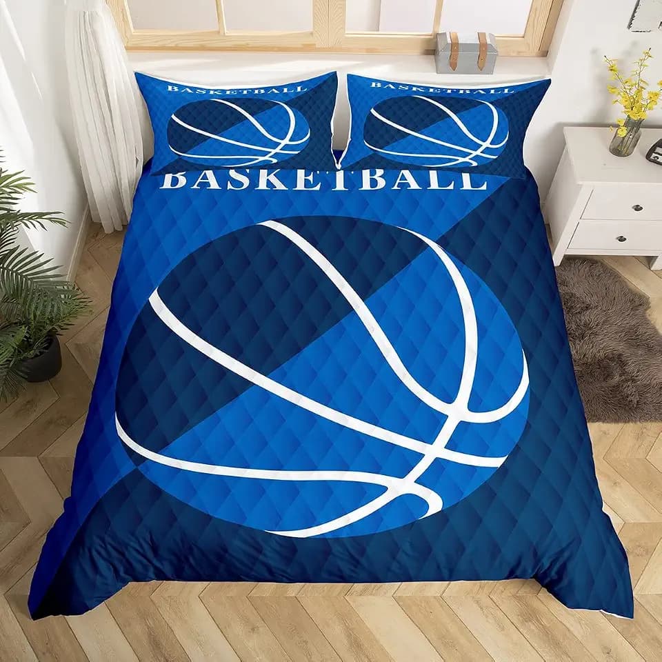 Homemissing Basketball-Bettbezug für Kinder, blau, Basketball-Bettwäsche-Set, Gaming, Sport, Komfort, Bezug für Jungen und Mädchen, Ballspiele, Tagesdecke, Bezug für Einzelbett mit 1 Kissenbezug