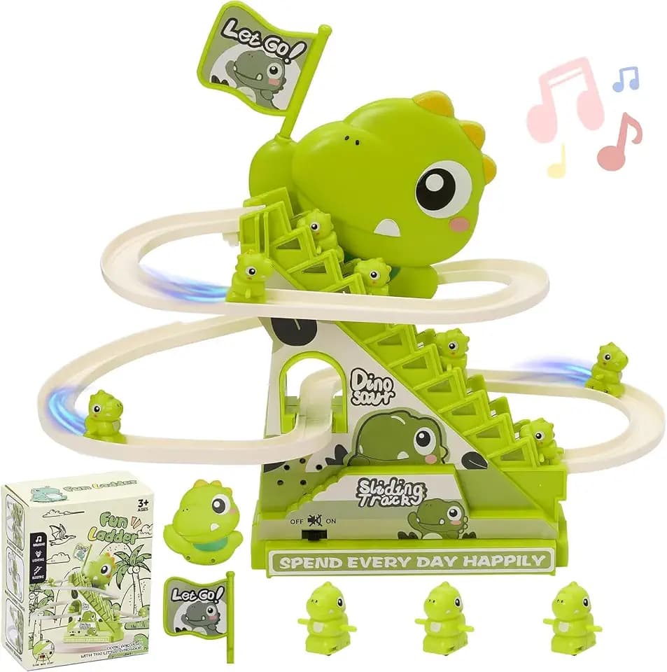 Dinosaurier Rennbahn Spielzeug,Doppelschleifenbahn Rutsche Kaninchen Achterbahn Spielzeug mit Licht und Musik,Kletterspielzeug Lernspielzeug für Kinder Jungen Mädchen ab 3 Jahren