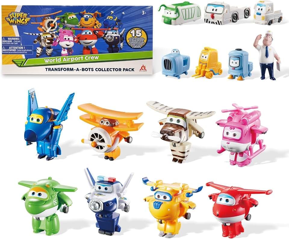 Super Wings Toys, Transformable Toys 2 Inch, Airplane Toy for Kids 3-5 Years Old, 15 Packs Transforming Jet Playset, Real Mobile Wheels, Birthday Party Supplies for Preschool Boys and Girls