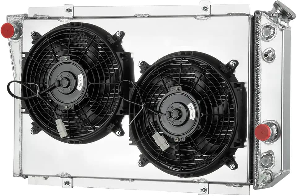 3 Row Aluminum Radiator + Shroud Fan Compatible with 1982-2002 Chevrolet S10 S-10 Blazer V8 Conversion AT 1983 1984 1985 1986 1987 1988 1989 2000 2001 Radiators