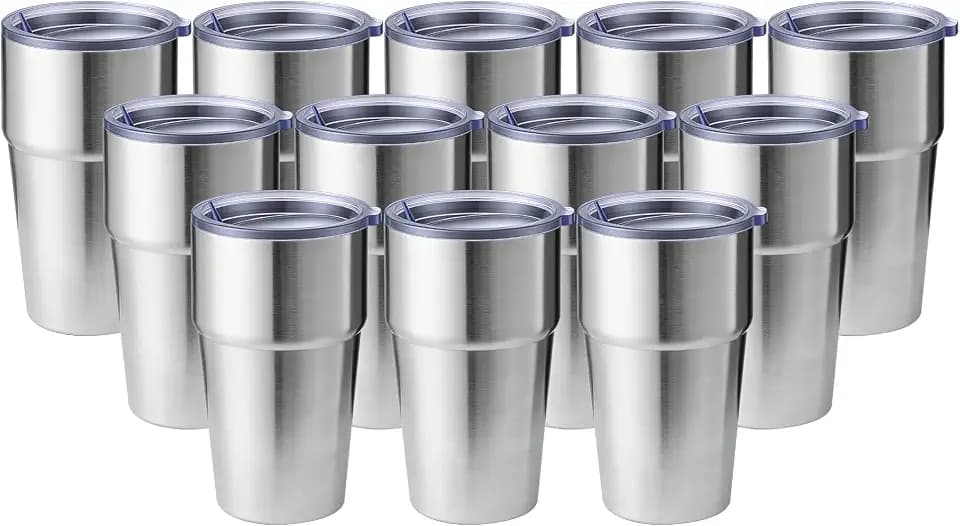 MEWAY 16oz Tumbler Double Wall Vacuum Insulated Travel Mug Bulk, Stainless Steel Tumblers with Lid, Powder Coated Coffee Cups for Cold & Hot Drinks (Silver,12 Pack)