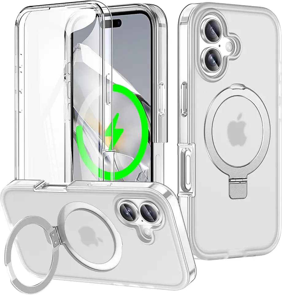 for iPhone 17 Stand Case with Screen Protector-White