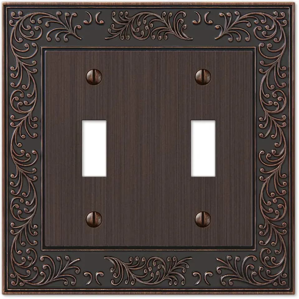 Amerelle 43TTVB English Garden Wallplate, 2 Toggle, Cast Metal, Aged Bronze, 1-Pack