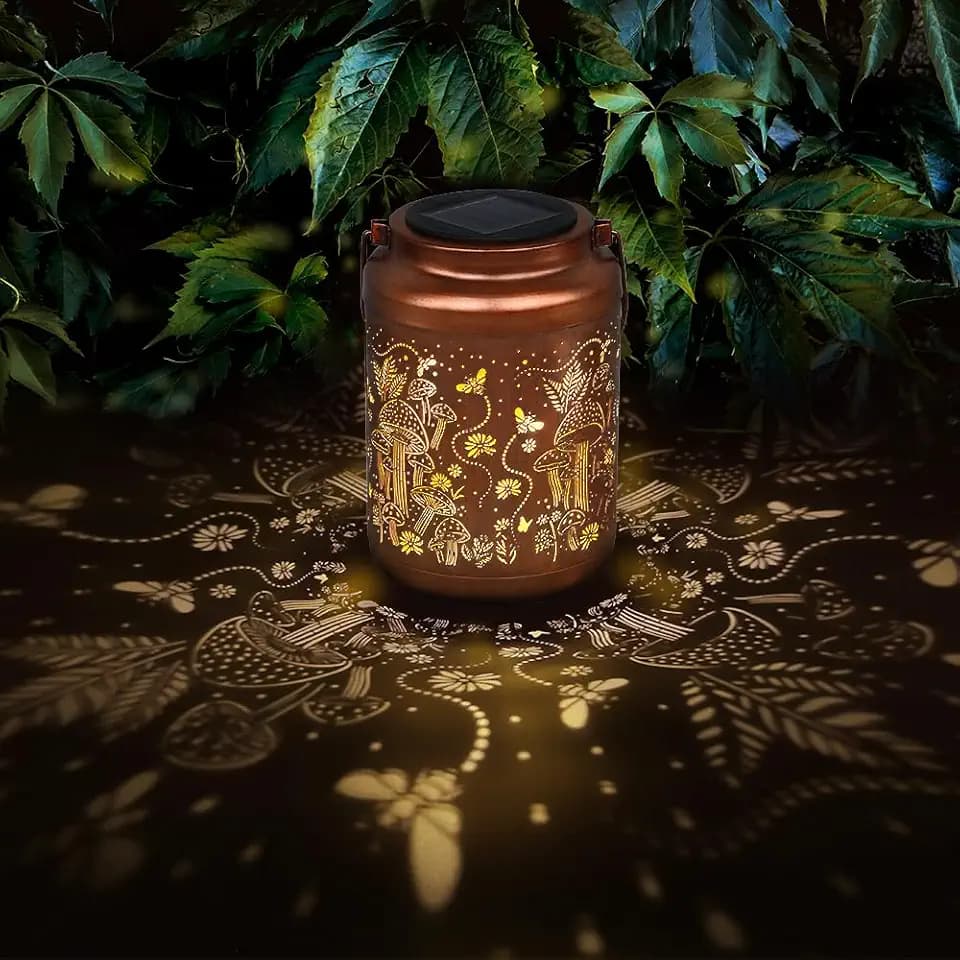 Leoezya Mushroom Solar Lanterns Outdoor Waterproof Hanging Solar Lights Gifts for Women Mom Metal LED Decorative Lantern for Yard Patio Pathway,Porch，Landscape,Lawn Garden Decor for Outside