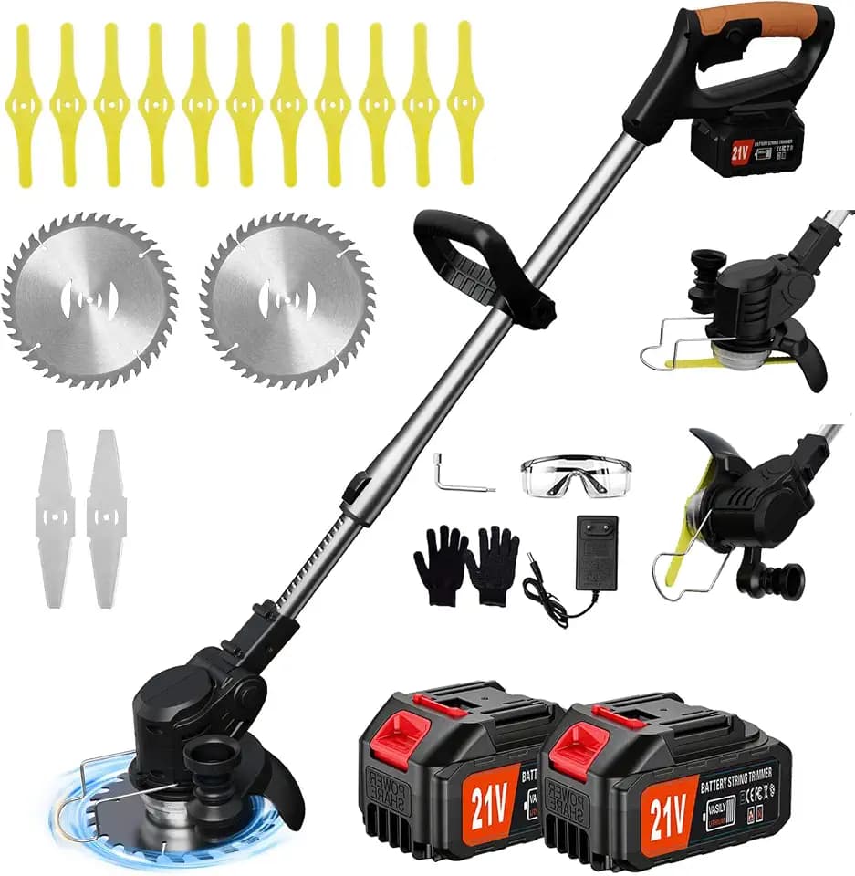 Electric Weed Wacker Cordless, 21V Weed Cordless Eater with 2Pcs 4.0Ah Batteries,3 in 1 Brush Cutter, Lightweight Grass Trimmer/Lawn Edger for Garden Yard (Black)