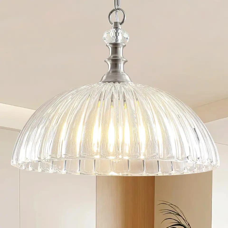 Chrome Glass Chandelier - 15.35" Milky Clear Pendant Light Fixture