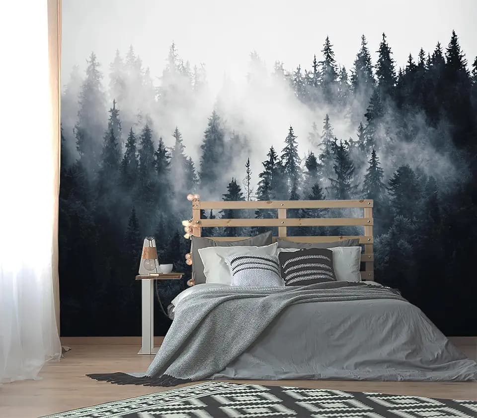 Misty Forest Fabric Wallpaper Pine Forest Living Room Bedroom Bathroom wall Mural-W 88" X H 59"（36 Square Foot）