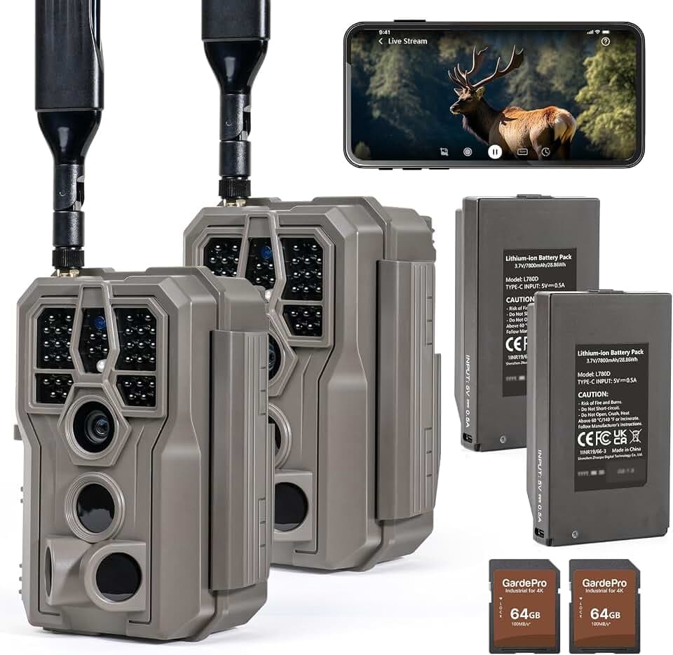 GardePro X66 Pro 2-Pack Cellular Trail Cameras, Rechargeable Battery