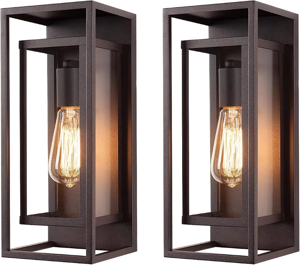 mirrea 14" Modern Outdoor Porch Wall Light, Oil Rubbed Bronze, 2 Pack