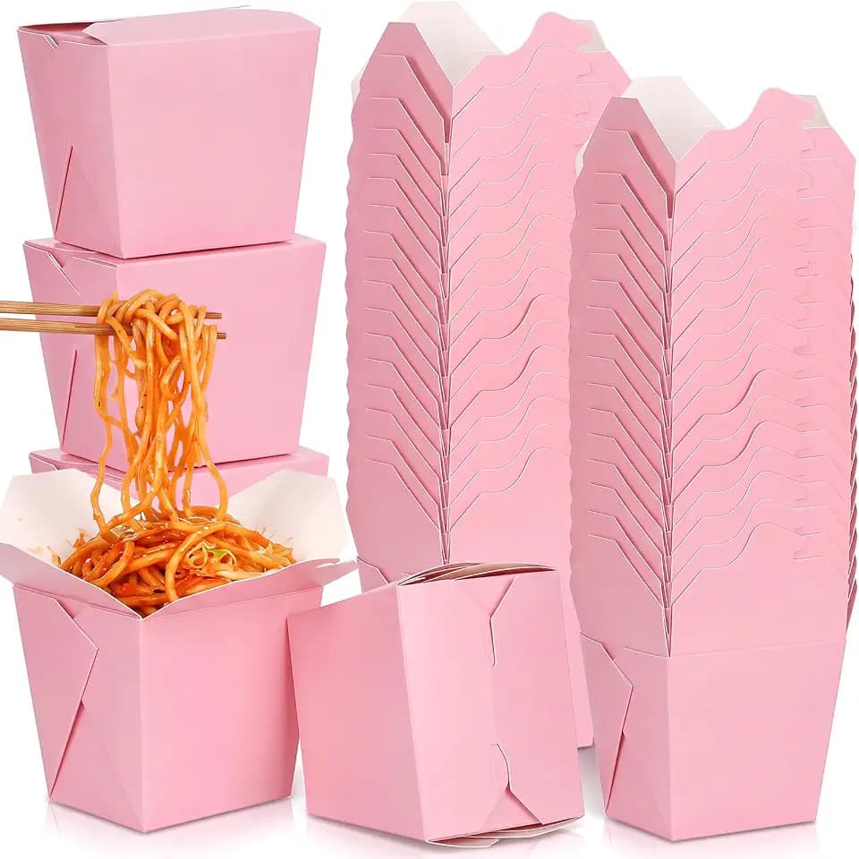 Affrolling 200 Pack 16 oz Chinese Take out Boxes Food Box, Pink