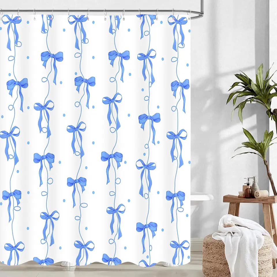 Bow Shower Curtain for Bathroom, Teen Girls Theme, Navy Blue, 72x72 Inches