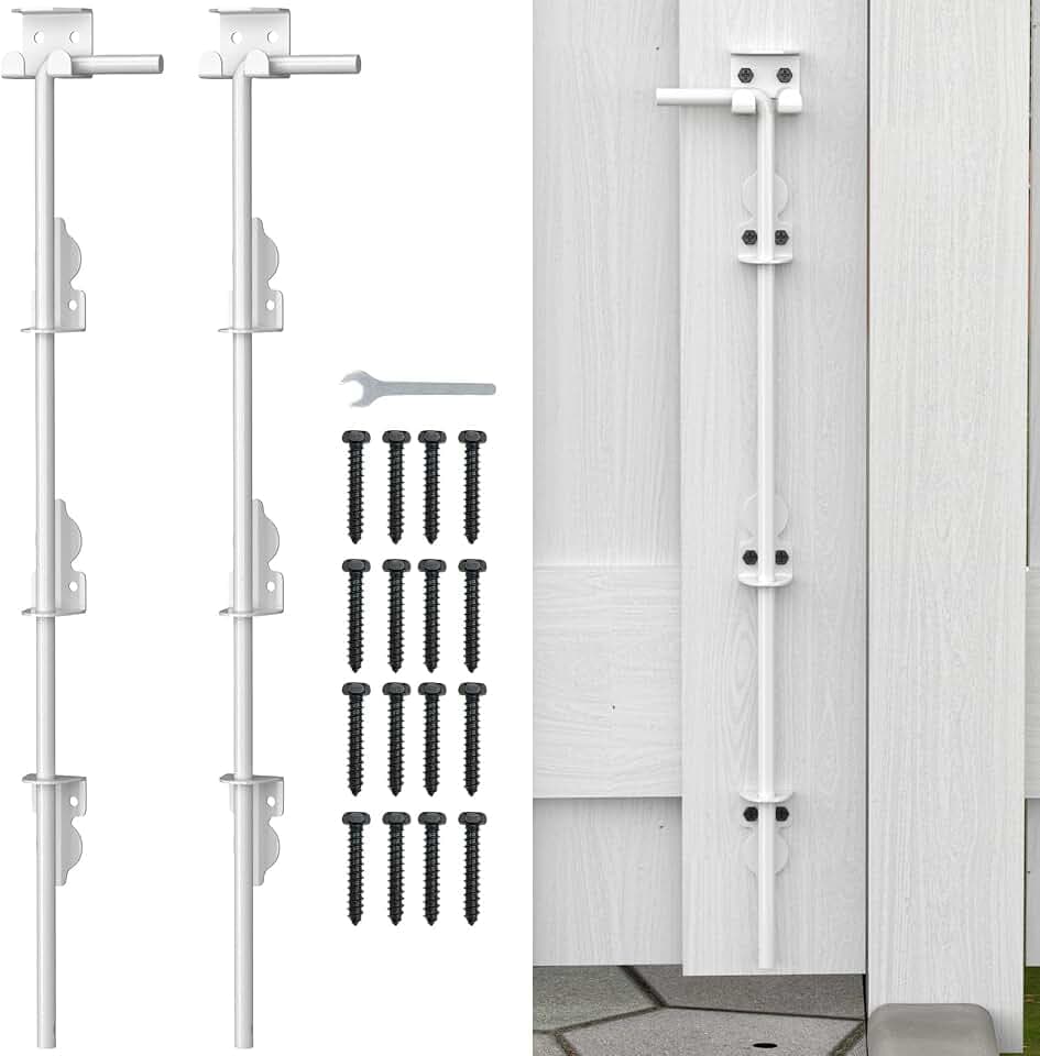 24" Cane Bolt Drop Rod for Gate, White Heavy Duty Gate Latch 2 Pack
