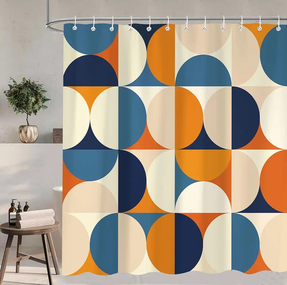 Mid Century Modern Shower Curtain, Colorful Boho Abstract Geometric Retro Art Shower Curtains for Bathroom, Colorful Unique Pattern Polyester Fabric Shower Curtain Set 12 Hooks 72X72IN