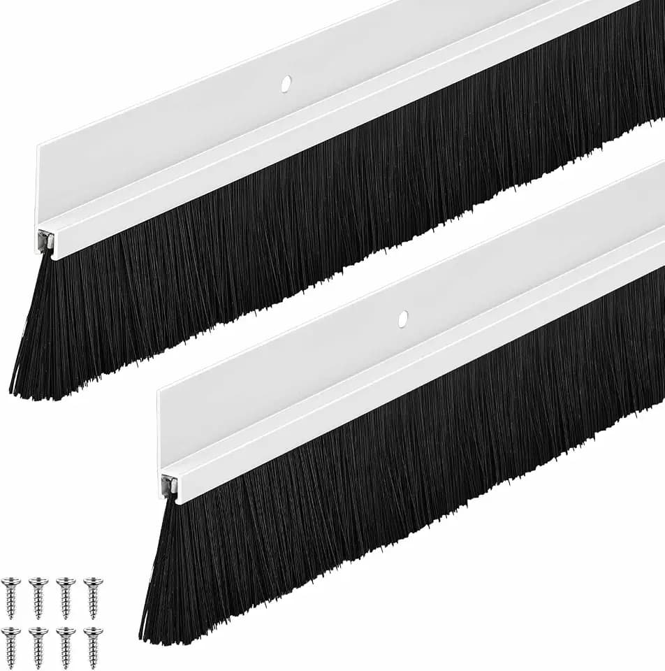 Door Sweep Brush Aluminum, 1.5 x 48 Inch, White, 2 Set