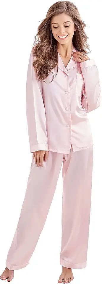 TONY AND CANDICE Women's Classic Satin Pajama Set Sleepwear Loungewear