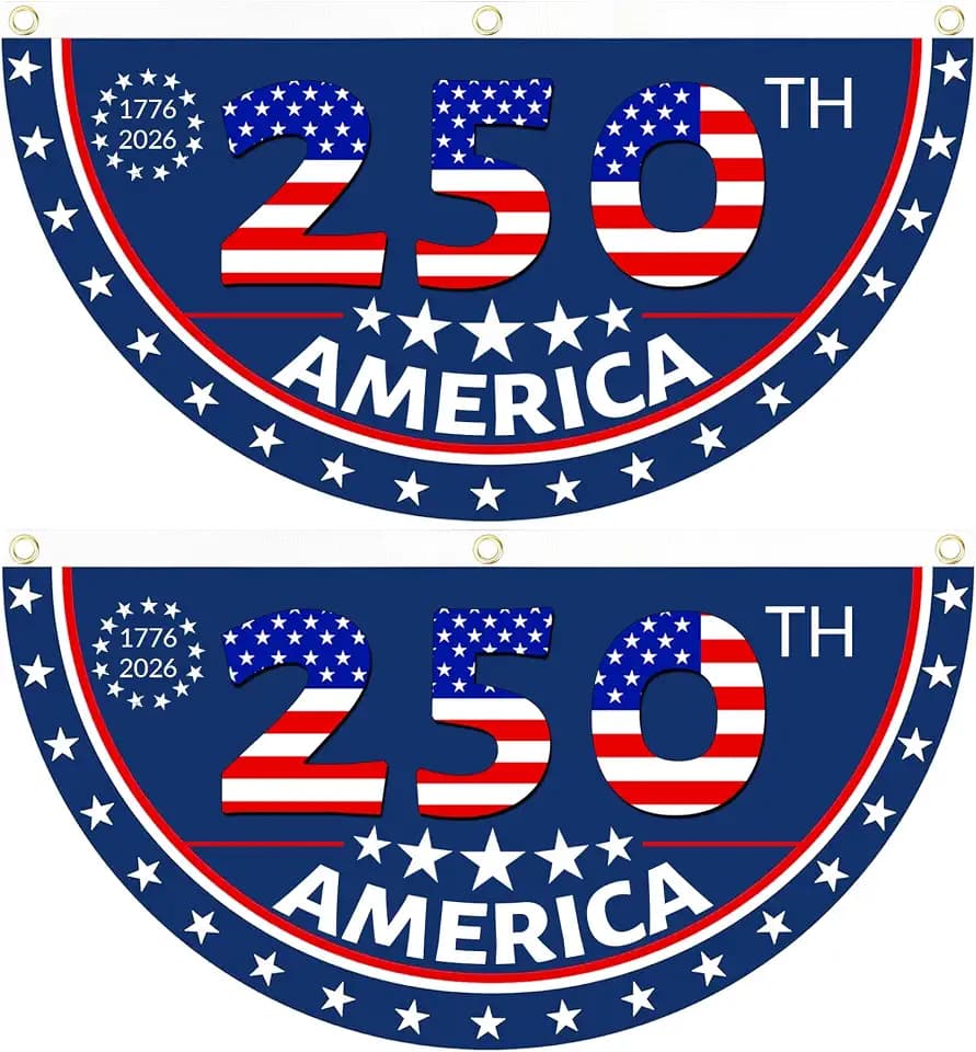 2PCS USA Anniversary 250th Flag, 1.5X3 FT Anniversary Fan Flags, Yard Signs Hanging Decor for Outdoor, Front Door, Porch, Welcome Backdrop with Brass Grommets (Style 5)