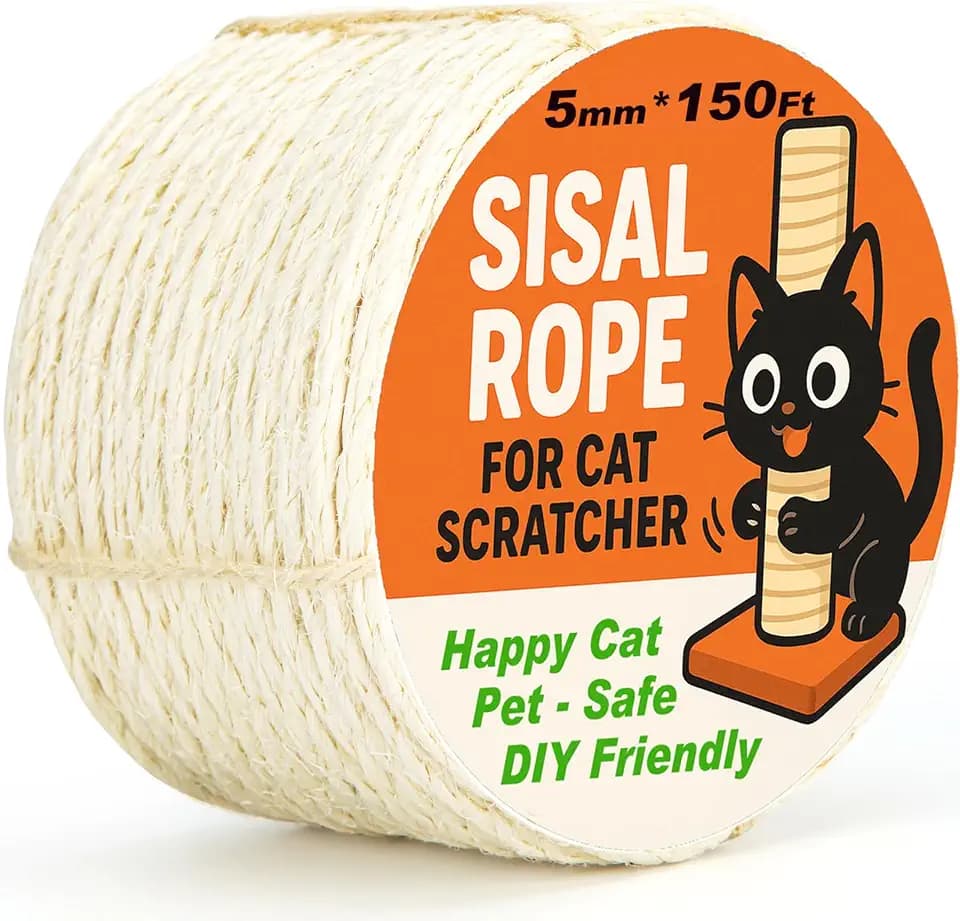 White Sisal Rope for Cat Tree and Scratching Post 5mm 1/5 Inch, 150 Feet