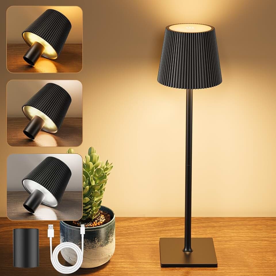 YICAIZI LED Tischlampe Kabellos Akku Tischlampen mit Flaschenverschluss Stufenlos Dimmbar Aufladbar Tischleuchte mit 3 Farbtemperatur für Outdoor, Wohnzimmer, Schlafzimmer, Nachttisch, Kohlenschwarz
