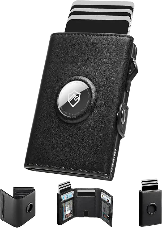 Geldbörse Herren, Karten Geldbeutel Herren mit Airtag Slim Wallet, Große Kapazität Pop-up Portmonee AirTag für 12 Karten & 2 Ausweis, RFID Geldbörse Smart Wallet for Men mit Münzfach, Schwarz