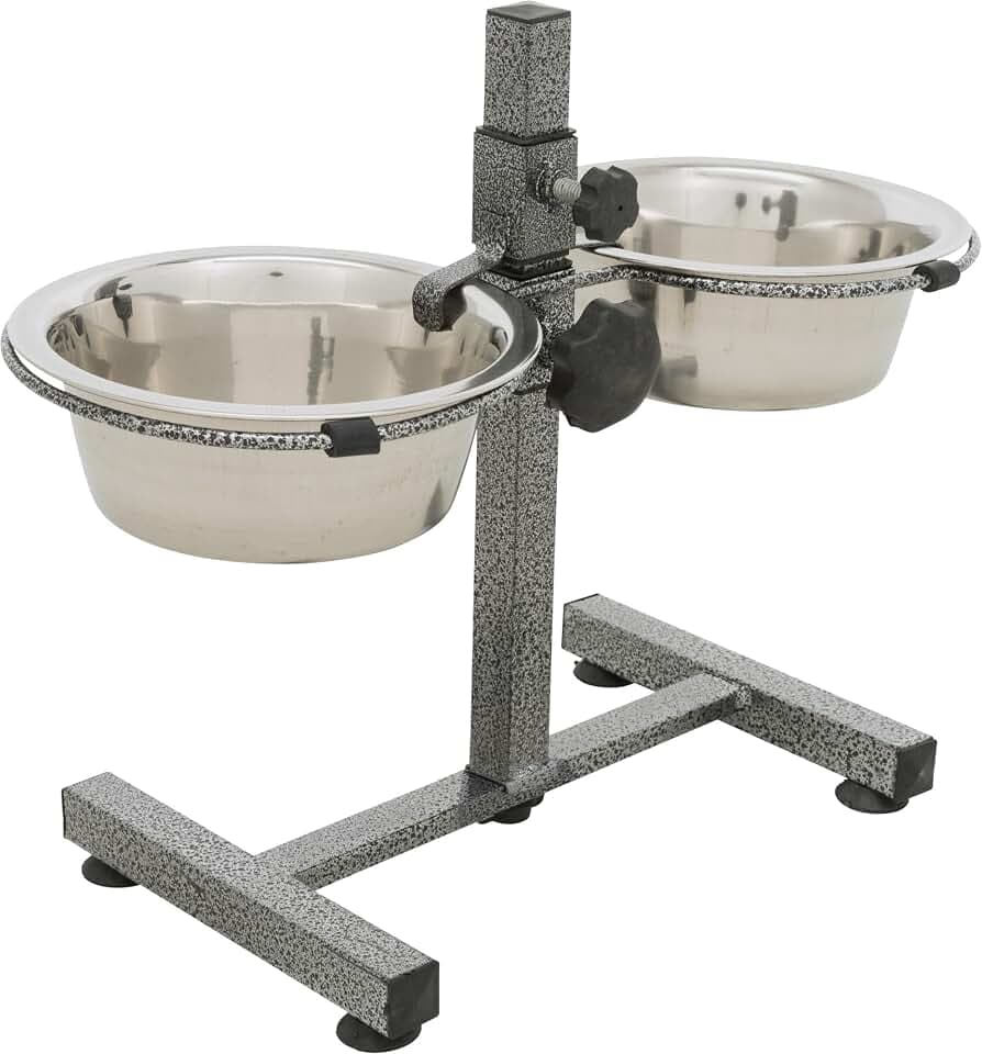 TRIXIE höhenverstellbare Hundebar mit 2 Edelstahlnäpfen - Ständer aus Metall - Napfarretierung und Klapperschutz - justierbare und rutschfeste Gummifüße - Fassungsvermögen je 0,75 ml - Näpfe spülmaschinengeeignet - 24920