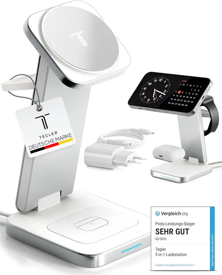 Aluminium Ladegerät – Ladestation Apple Watch und iPhone kompatibel, iPhone Ladestation, Apple Ladestation, inkl. 20W Adapter & USB-C-Kabel