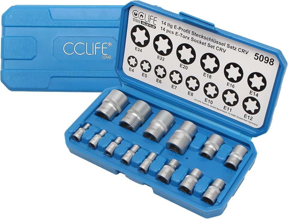 CCLIFE Außentorx E-Profil Stecknuss Satz 14tlg E4-E24 1/4 3/8 1/2" Antrieb