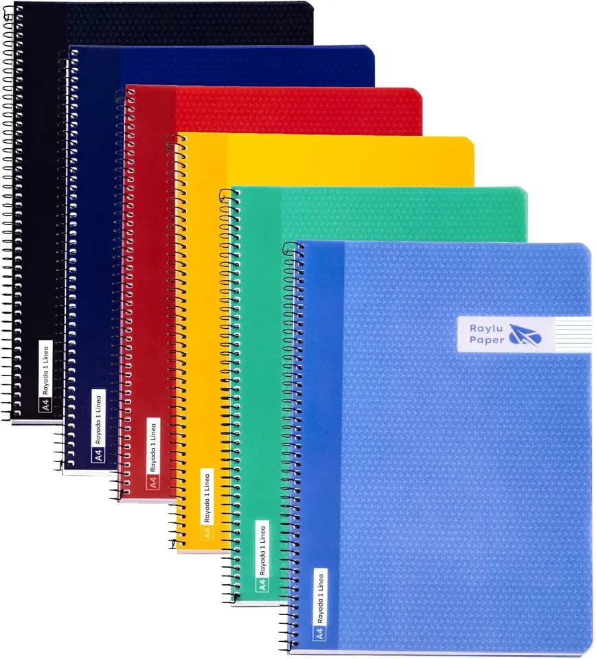 RAYLU PAPER – 6er-Pack farbenfrohe Spiralhefte mit 80 Blättern à 90 g und strapazierfähigem Kunststoffdeckel; ideale Hefte für Schule, Büro, Notizen und zum Lernen (Horizontale Linie)