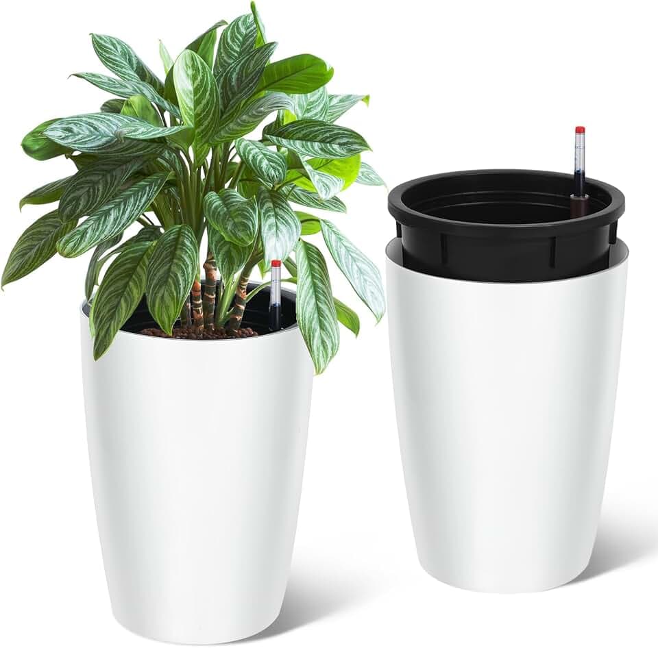Garvee Tall Planters for Outdoor Plants, 16 in Planters Set of 2, White