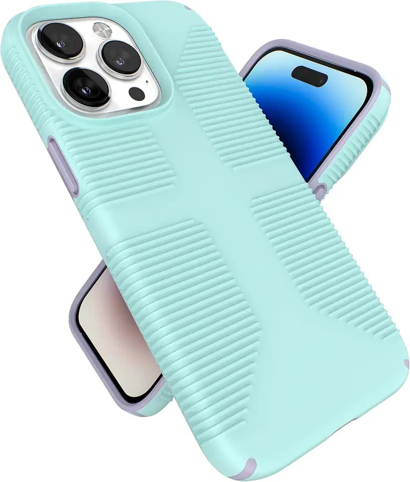 Speck iPhone 14 Pro Max Case - Slim, Drop Protection, Scratch Resistant - No Slip Grip for iPhone 14 Pro Max 6.7" Model - Pale Cyan/Lilac GemShell Grip Hard