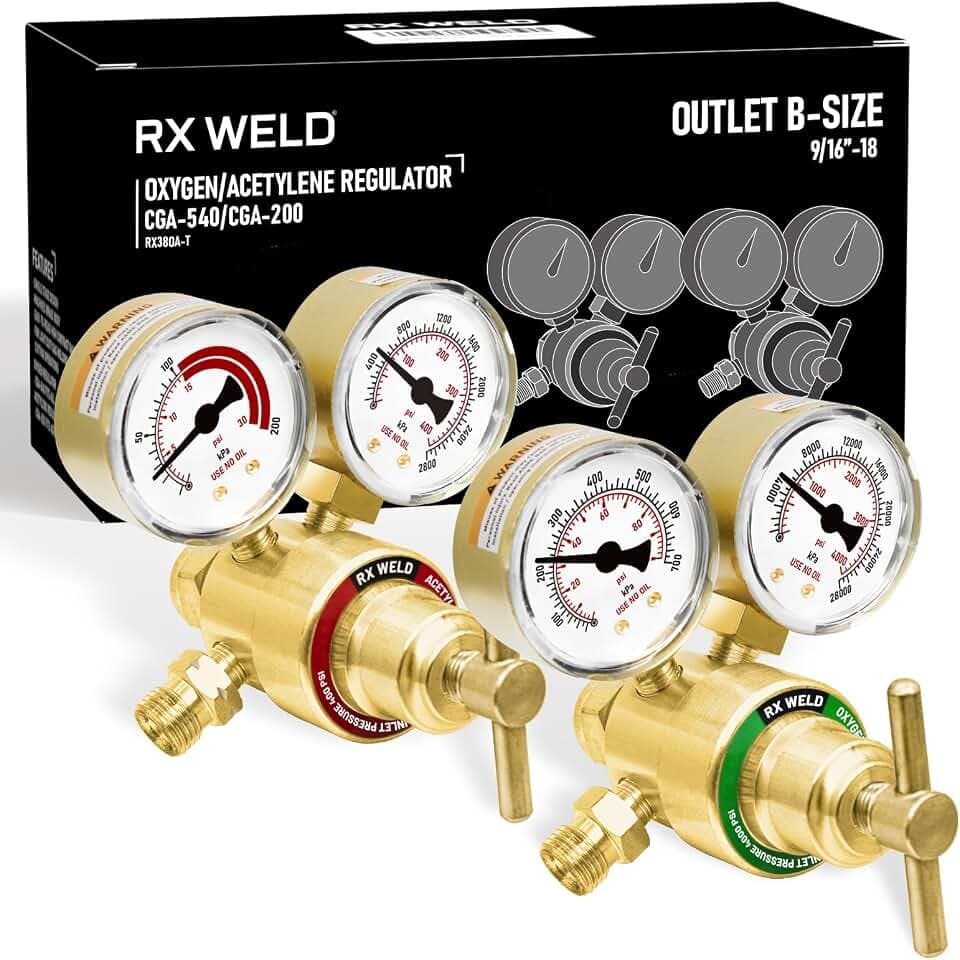RX WELD Oxy Acetylene Regulator Set, B-Size 9/16"-18 Outlet, CGA-540/200