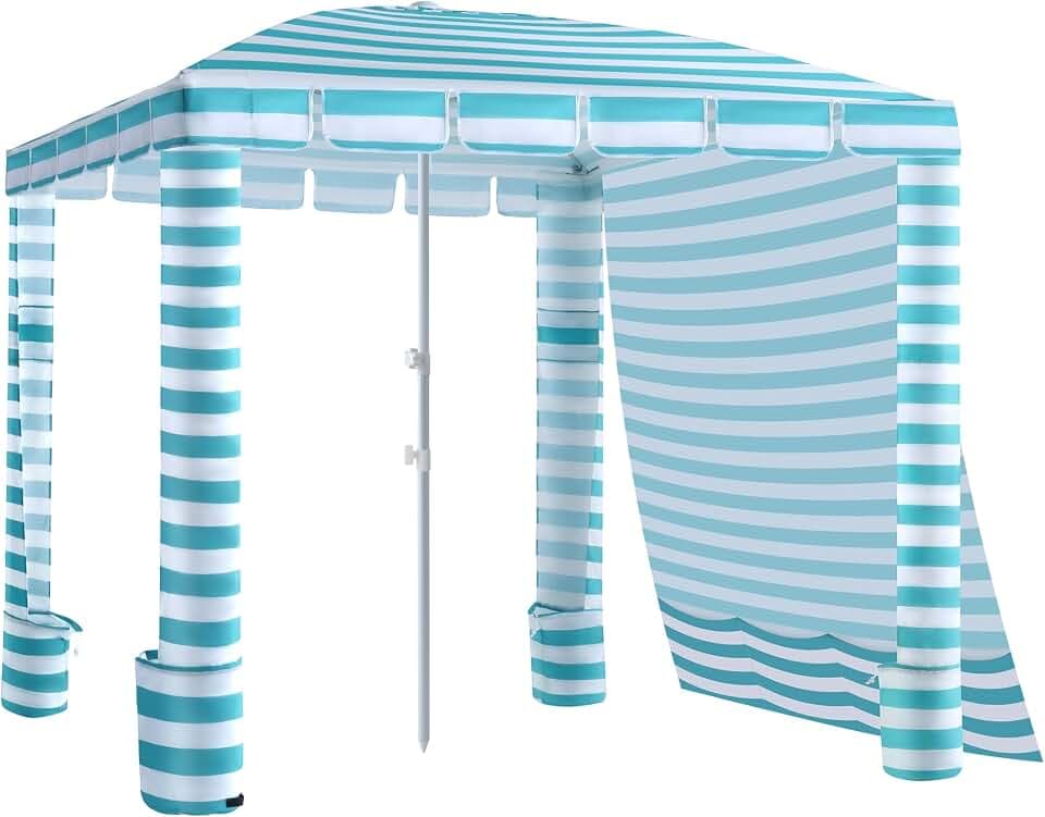 Umineux Beach Cabana - 8FT Beach Canopy with Side Wall, Easy Setup Beach Tent Sun Shelter, Waterproof Tent - Portable Shade for Whole Family (Green Stripes)