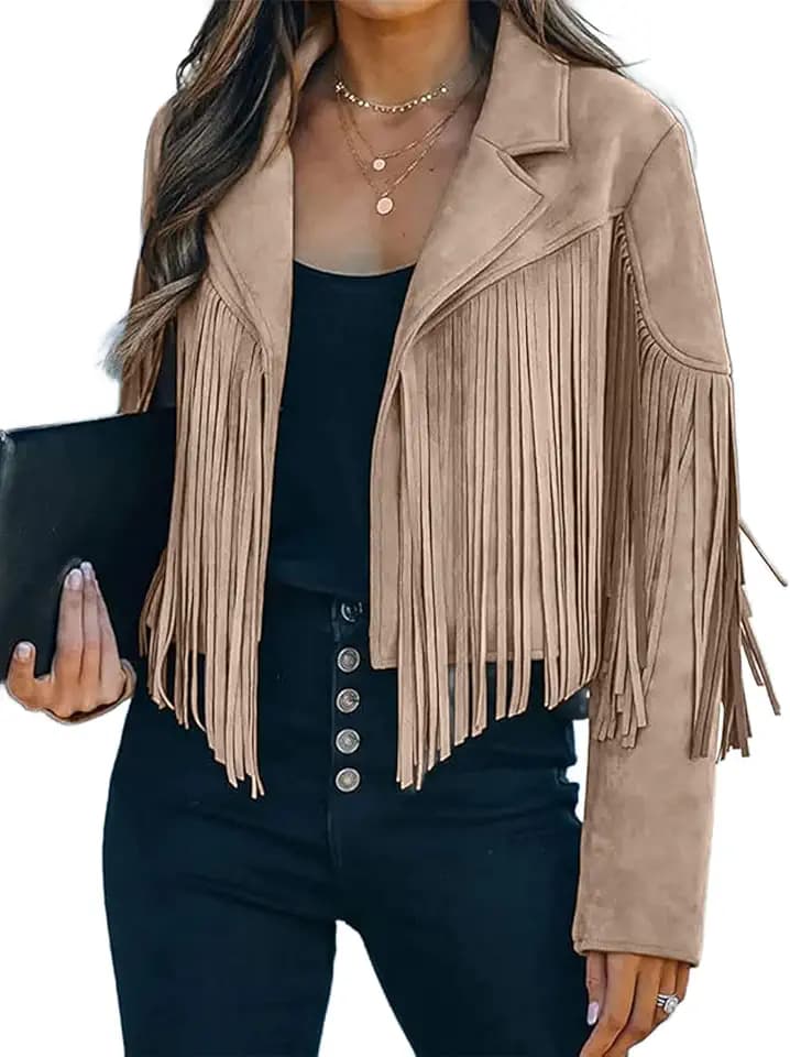 Kunstlederjacken für Damen, trendige Herbstjacke mit Westernfransen, Cropped-Jacke 2025, Quaste