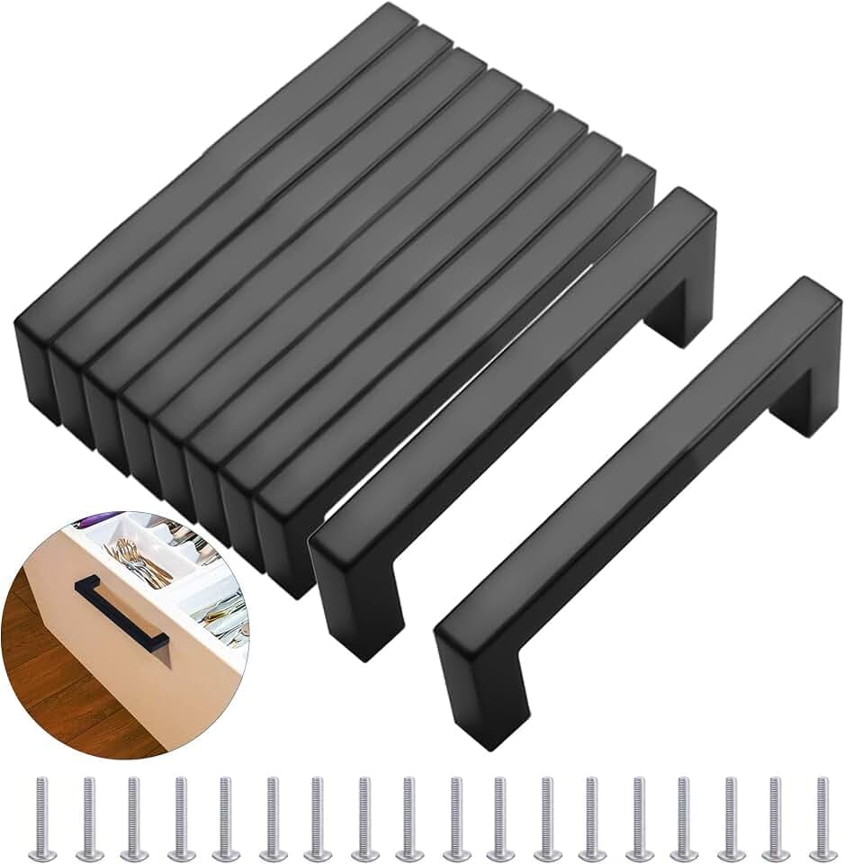 10 Möbelgriffe Schwarz, 96 mm, Edelstahl-Schrankgriffe