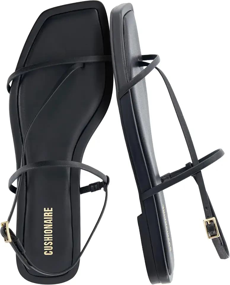 CUSHIONAIRE Glory Minimalist Strappy Womens Sandals – Sleek Adjustable Back Strap Flat Sandals for Women