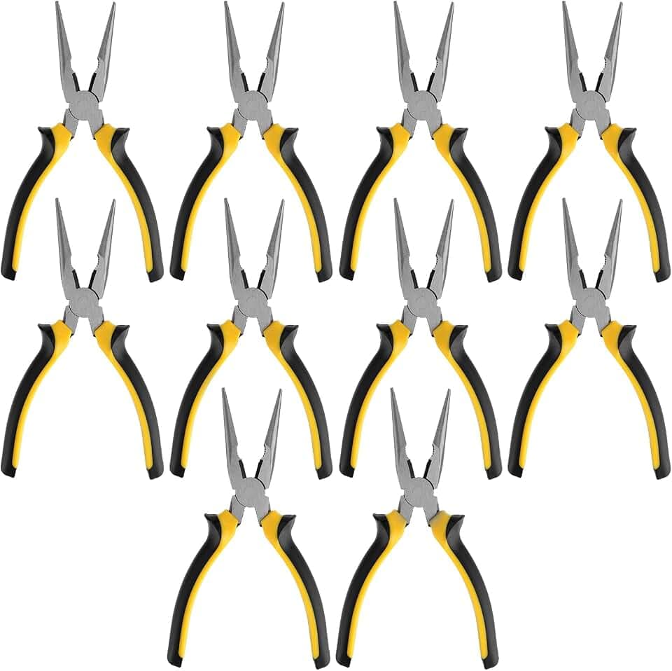 SINJEUN 10 Pack 8 Inch Needle Nose Pliers, Long Needle Nose Pliers with Wire Cutter, Insulated Handle Side Cutting for Cutting and Bending Wire